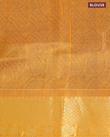 Silk cotton saree green and mustard yellow with allover self emboss jaquard and zari woven border