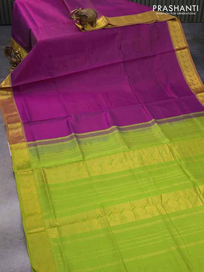Silk cotton saree purple and light green with allover vairosi pattern and paisley zari woven border