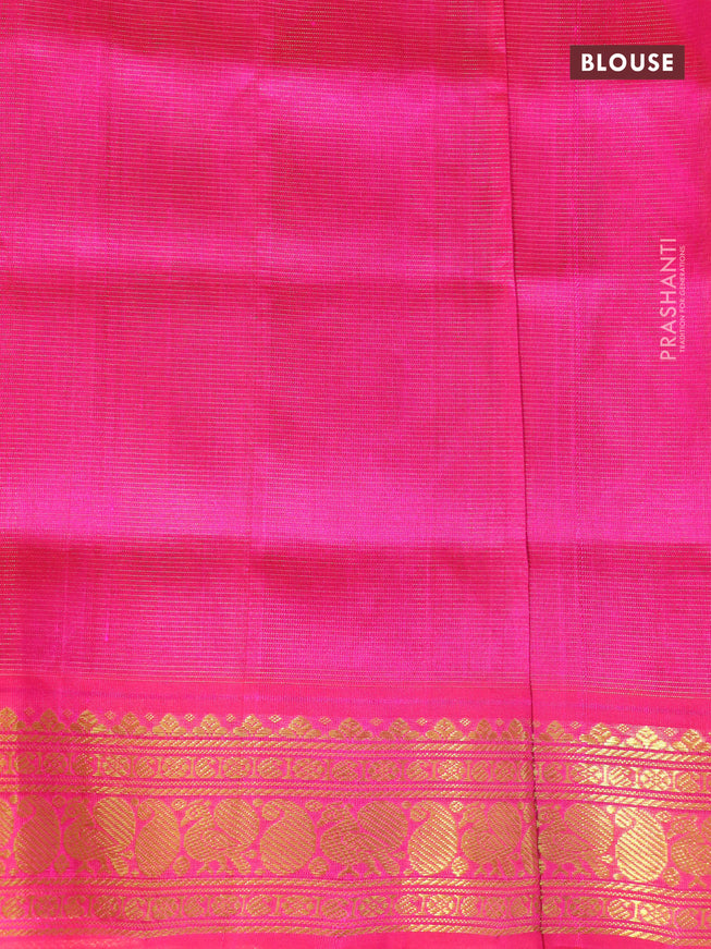 Silk cotton saree light green and pink with allover vairosi pattern & paisley buttas and annam zari woven border