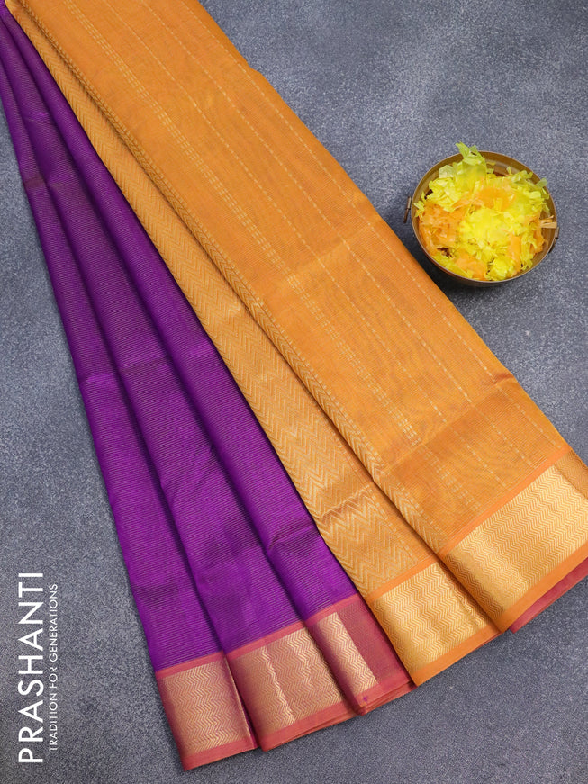 Silk cotton saree purple and mustard yellow with allover vairosi pattern and zari woven border