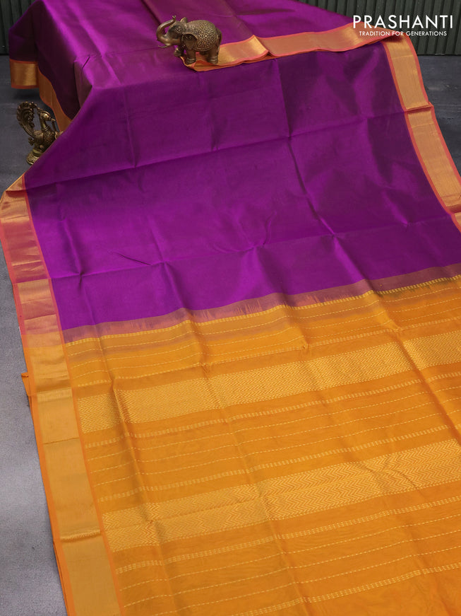 Silk cotton saree purple and mustard yellow with allover vairosi pattern and zari woven border