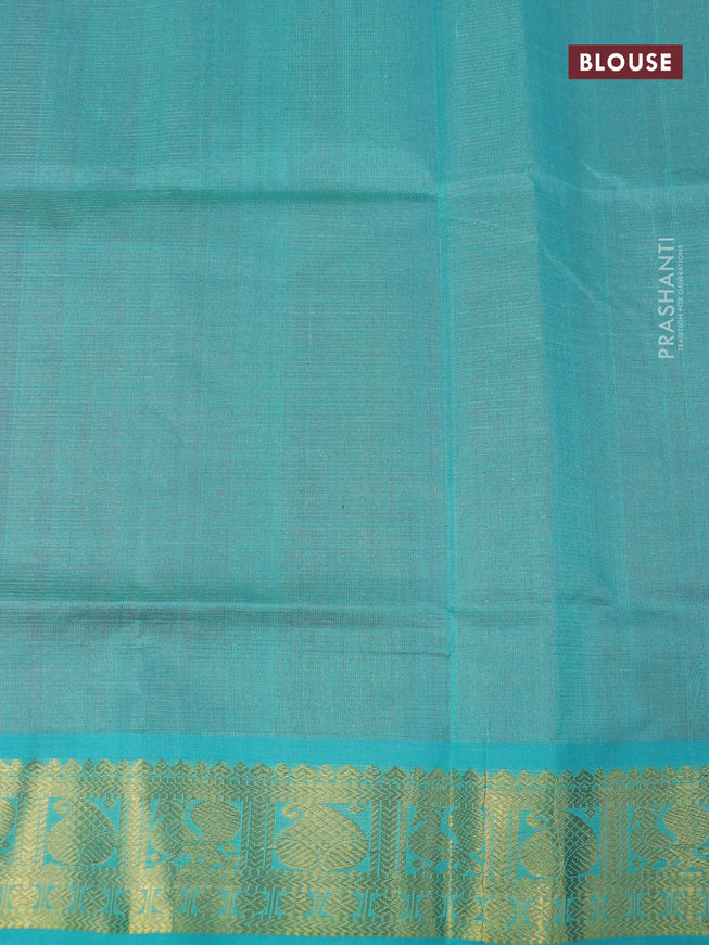 Silk cotton saree pink and teal blue with allover vairosi pattern and zari woven border