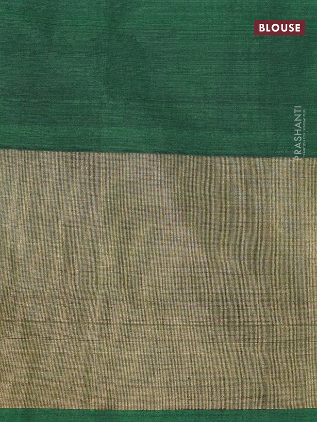 Ikat silk cotton saree beige and green with allover ikat weaves and long ikat woven zari border