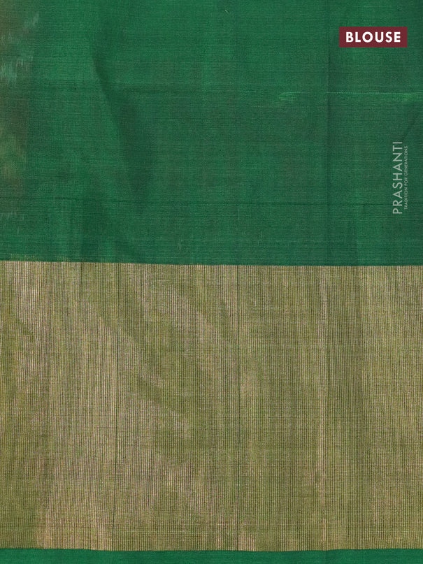 Ikat silk cotton saree red and green with allover ikat weaves and long ikat woven zari border