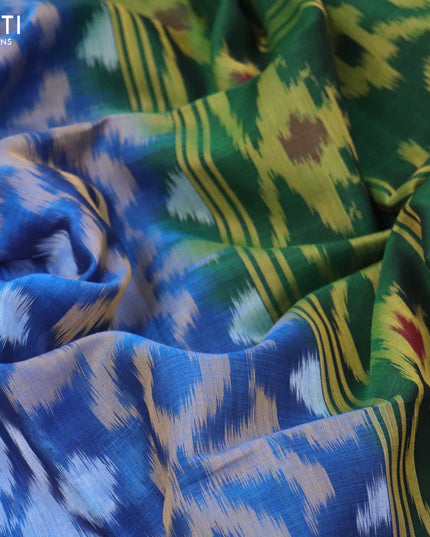 Ikat silk cotton saree blue and dark green with allover ikat weaves and long ikat woven zari border