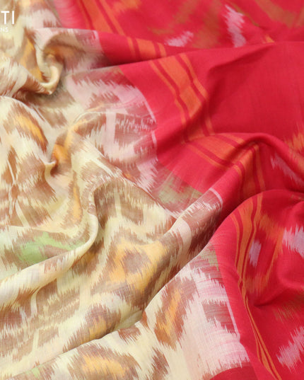 Ikat silk cotton saree cream and red with allover ikat weaves and long ikat woven zari border