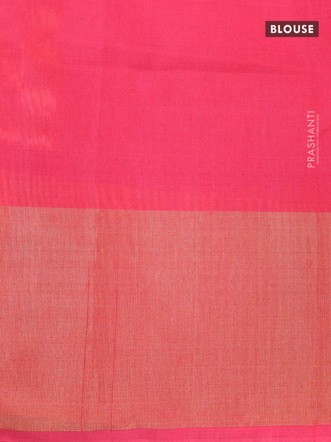 Ikat silk cotton saree rustic orange and peach pink with allover ikat weaves and long ikat woven zari border