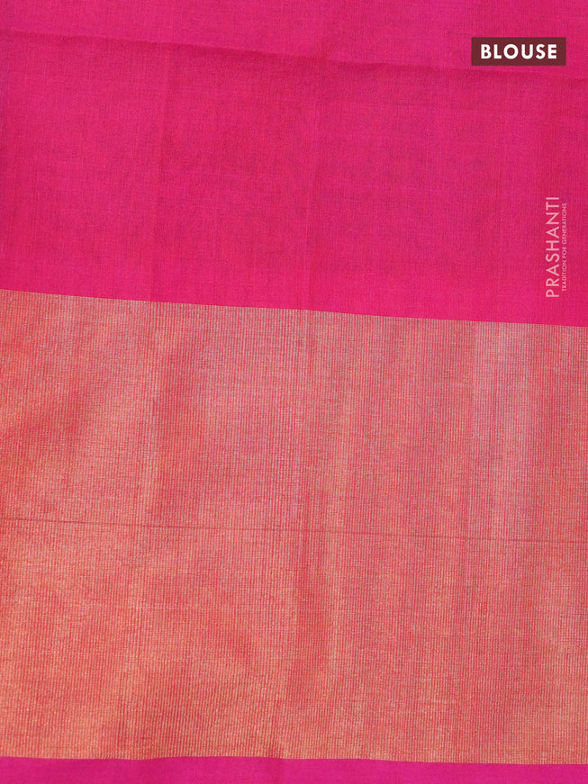 Ikat silk cotton saree bottle green and magenta pink with allover ikat weaves and long ikat woven zari border