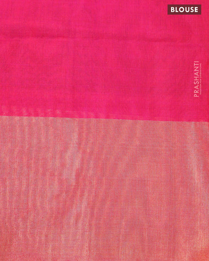 Ikat silk cotton saree grey shade and magenta pink with allover ikat weaves and long ikat woven zari border