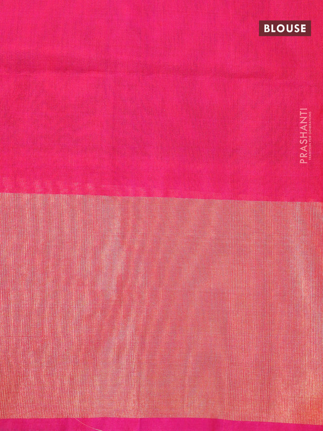 Ikat silk cotton saree grey shade and magenta pink with allover ikat weaves and long ikat woven zari border