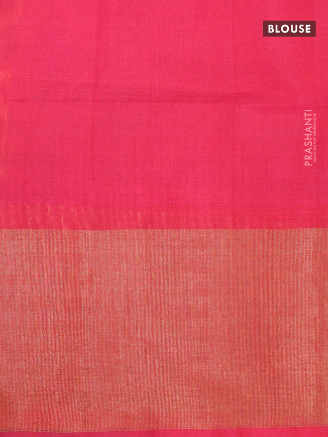 Ikat silk cotton saree dark mustard and peach pink with allover ikat weaves and long ikat woven zari border