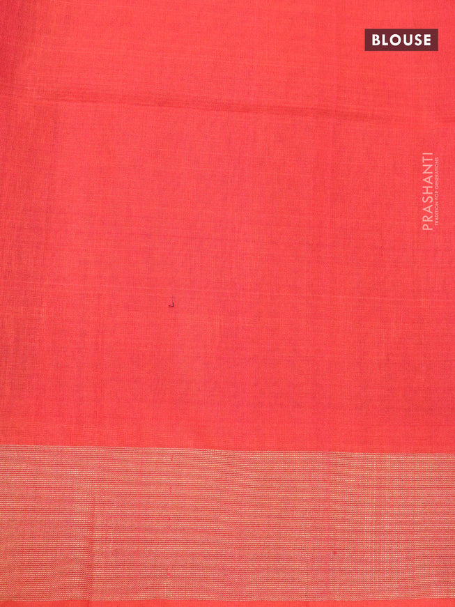 Ikat silk cotton saree deep jamun shade and orange with allover ikat weaves and zari woven border