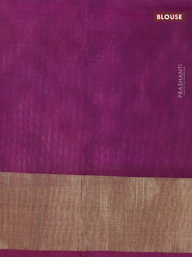 Ikat silk cotton saree off white and magenta pink with allover ikat weaves and zari woven border