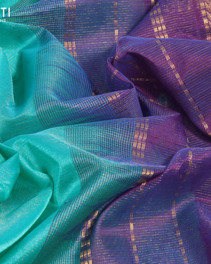 Silk cotton saree teal blue and violet shade with allover vairosi pattern and zari woven border