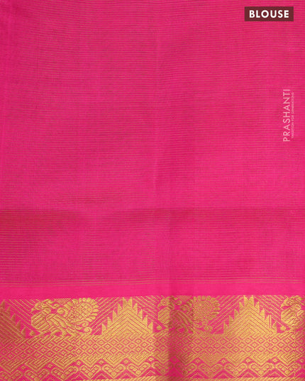 Silk cotton saree green and pink with allover vairosi pattern and annam zari woven border
