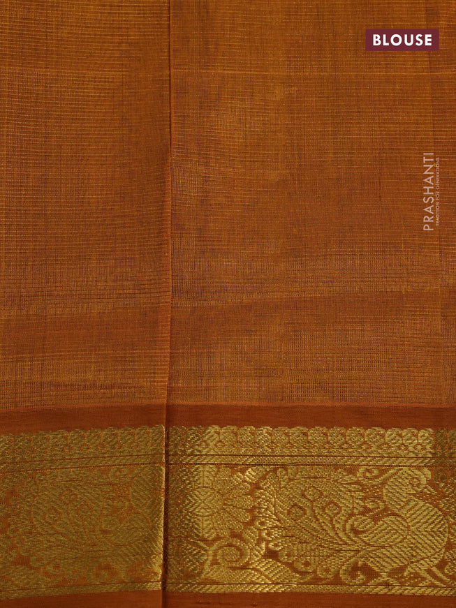 Silk cotton saree blue and mango yellow with allover vairosi pattern & paisley zari buttas and annam zari woven border