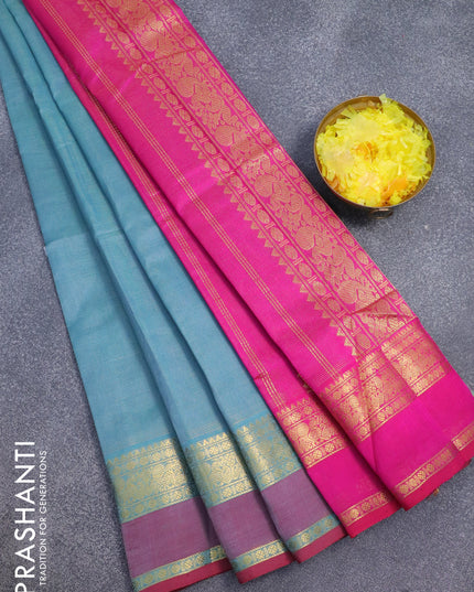 Silk cotton saree blue shade and pink with allover vairosi pattern and rettapet zari woven border
