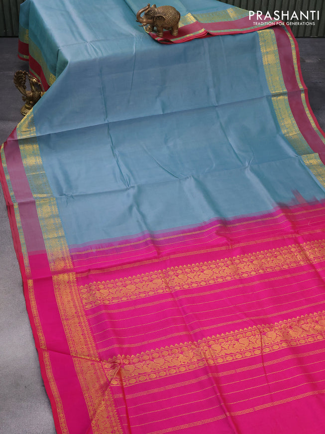 Silk cotton saree blue shade and pink with allover vairosi pattern and rettapet zari woven border
