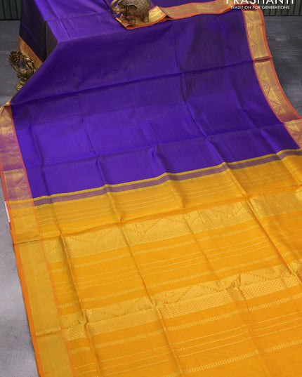 Silk cotton saree blue and mustard yellow with allover vairosi pattern and zari woven border