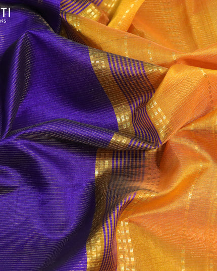 Silk cotton saree blue and mustard yellow with allover vairosi pattern and zari woven border