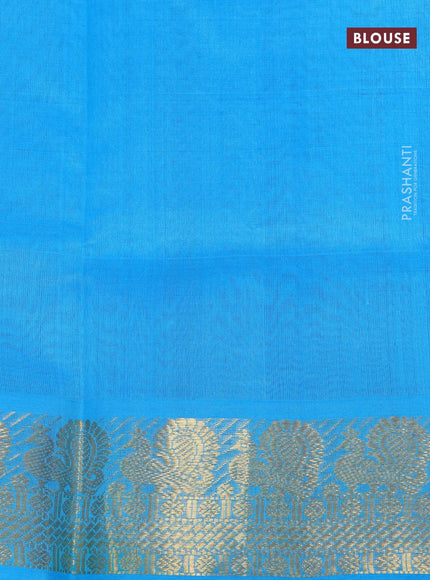 Silk cotton saree orange and cs blue with allover paalum pazhamum checks & zari buttas and annam zari woven border