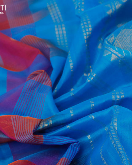Silk cotton saree multi colour and cs blue with allover paalum pazhamum checks & zari buttas and paisley zari woven border