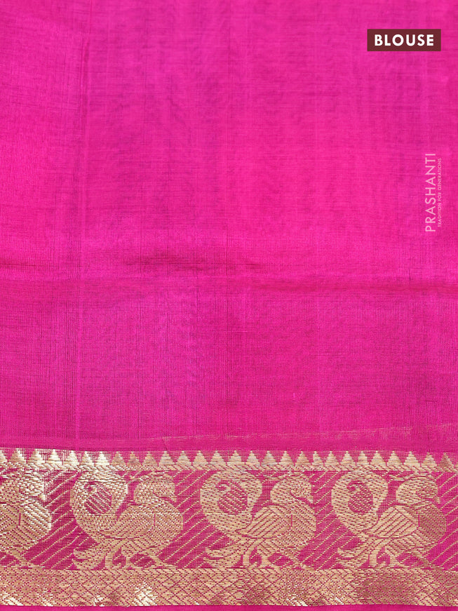 Silk cotton saree multi colour and pink with allover paalum pazhamum checks & zari buttas and annam zari woven border