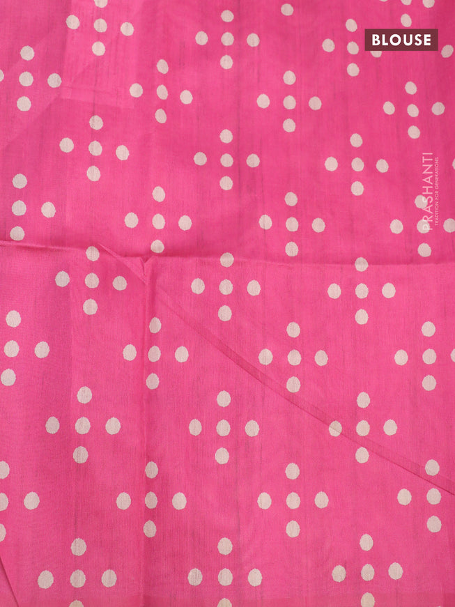 Chappa saree pink and beige with plain body and madhubani printed border