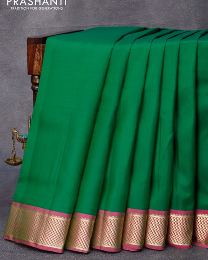 10 yards silk saree green and dual shade of pink with plain body and zari woven border