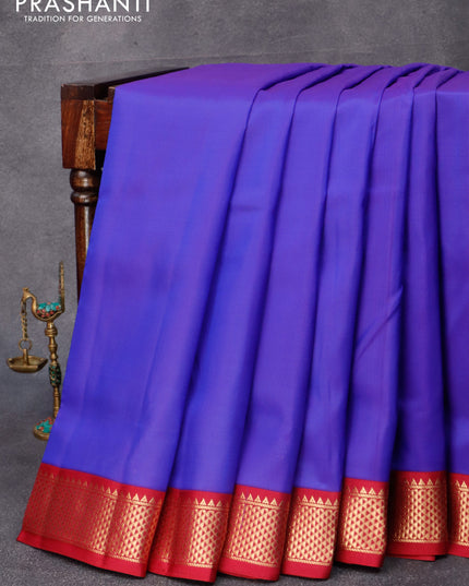 10 yards silk saree blue and dark magenta pink with plain body and zari woven border