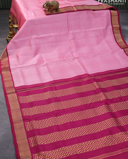 10 yards silk saree light pink and dark magenta pink with plain body and zari woven border