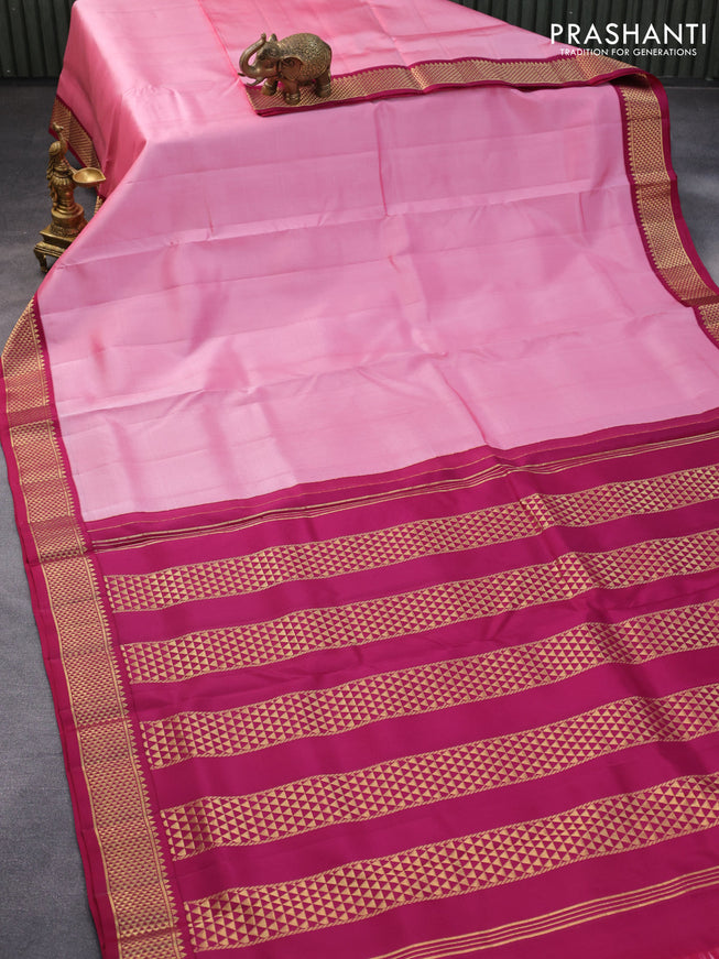 10 yards silk saree light pink and dark magenta pink with plain body and zari woven border