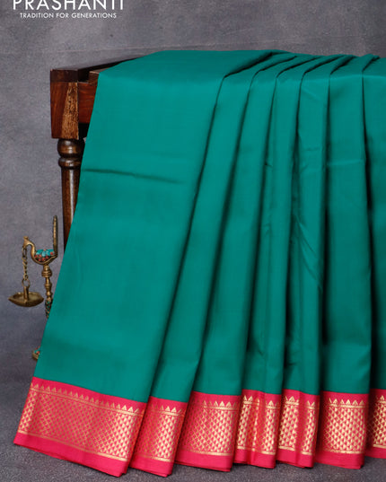 10 yards silk saree green and pink with plain body and zari woven border