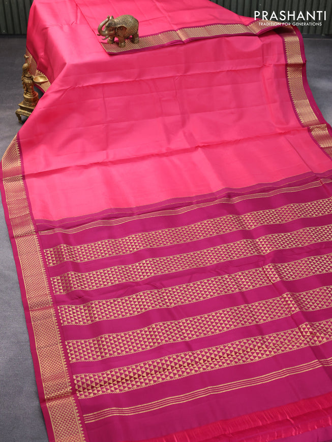 10 yards silk saree pink and dark magenta pink with plain body and zari woven border