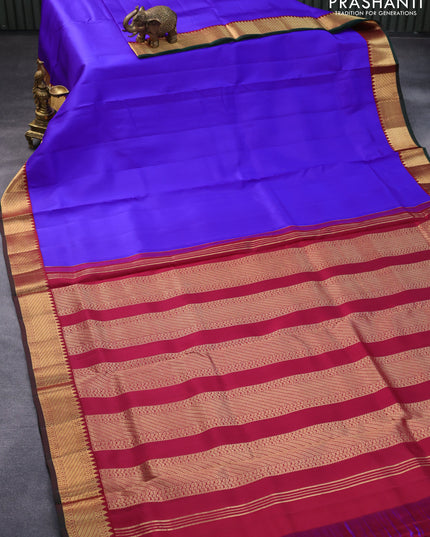 10 yards silk saree royal blue and maroon with plain body and zari woven border