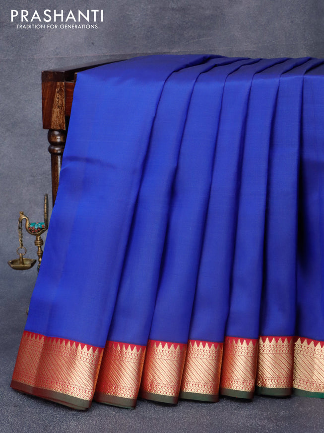 10 yards silk saree dark blue and dark magenta pink with plain body and zari woven border