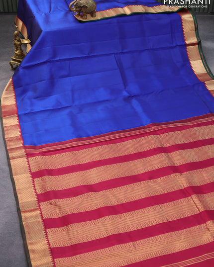 10 yards silk saree dark blue and dark magenta pink with plain body and zari woven border
