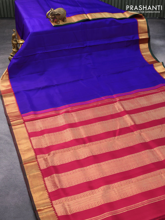 10 yards silk saree blue and maroon with plain body and zari woven border