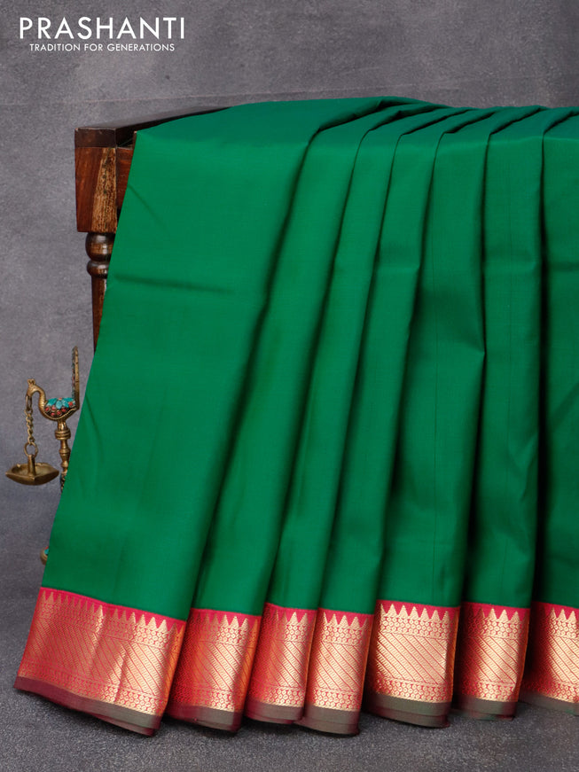 10 yards silk saree green and magenta pinl with plain body and zari woven border