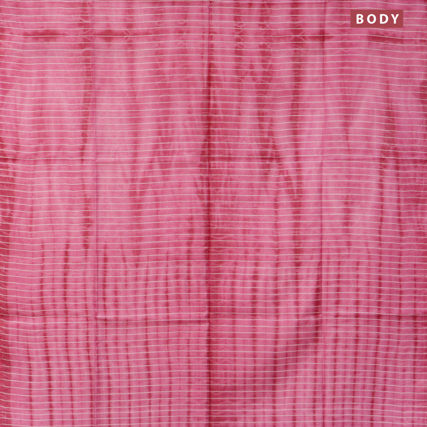 Bamboo silk saree pink and dark magenta with allover tie & dye prints & thread stripe pattern in borderless style