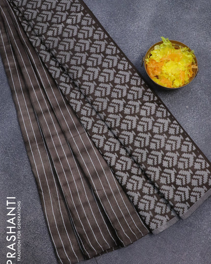 Bamboo silk saree brown shade and dark coffee brown with allover tie & dye prints & thread stripe pattern in borderless style