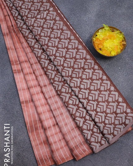 Bamboo silk saree rust shade and brown with allover tie & dye prints & thread stripe pattern in borderless style