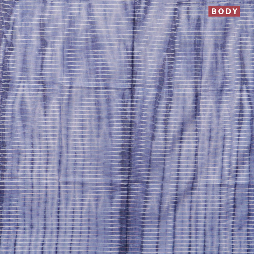 Bamboo silk saree pastel blue and navy blue with allover tie & dye prints & thread stripe pattern in borderless style