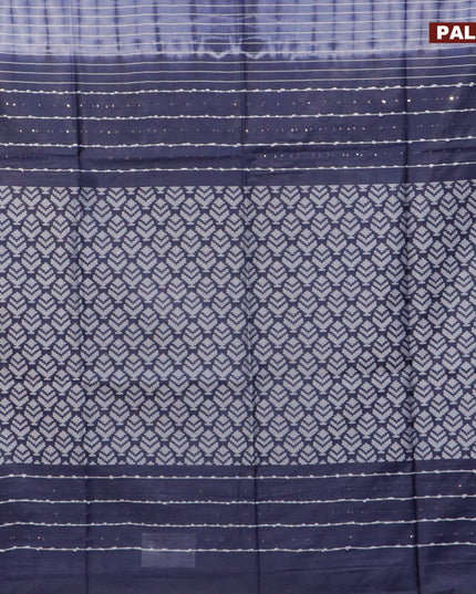 Bamboo silk saree pastel blue and navy blue with allover tie & dye prints & thread stripe pattern in borderless style