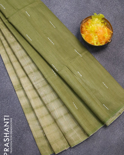 Bamboo silk saree elaichi green and sap green with allover tie & dye prints sequin work in borderless style