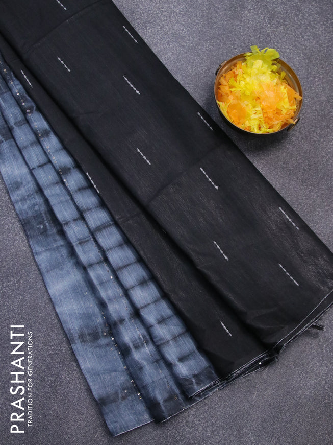 Bamboo silk saree grey and black with allover tie & dye prints sequin work in borderless style