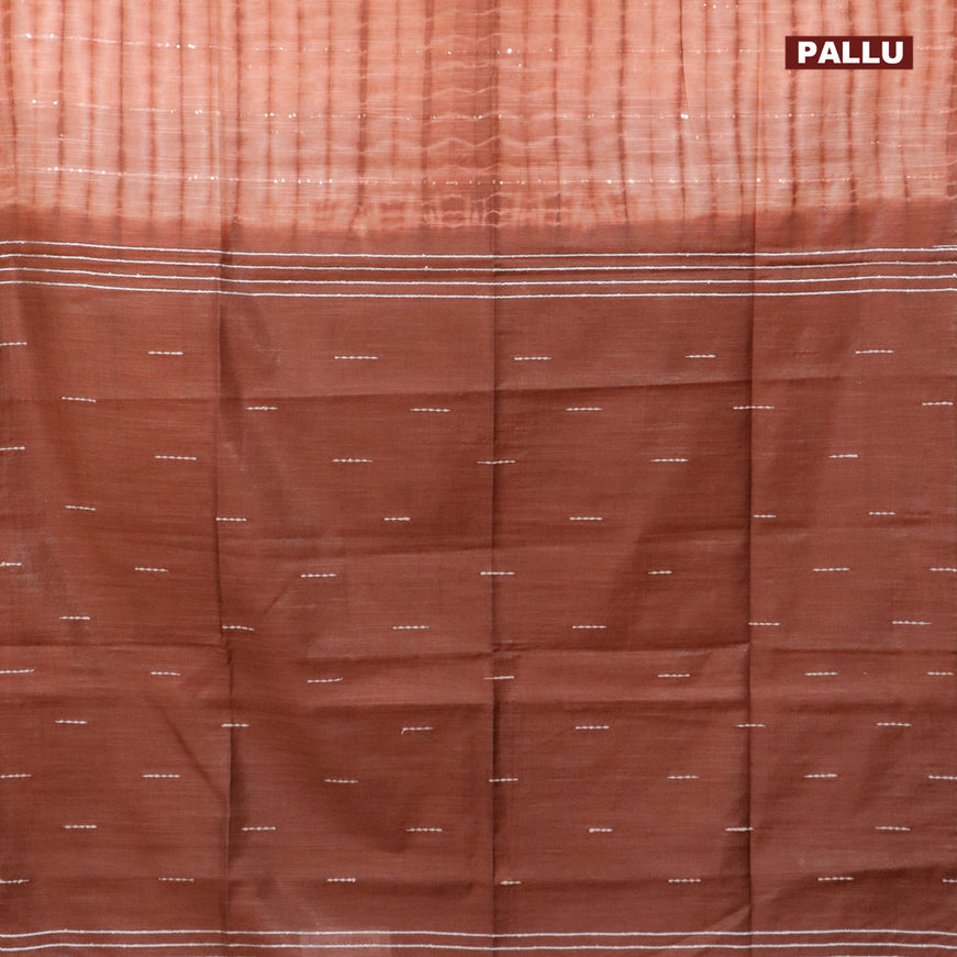 Bamboo silk saree pastel brown and brown with allover tie & dye prints sequin work in borderless style