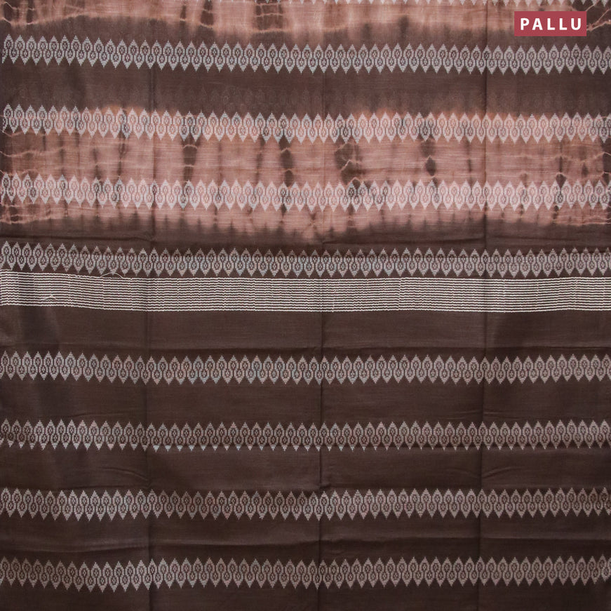Bamboo silk saree brown shade and coffee brown with allover tie & dye prints & thread weaves in borderless style