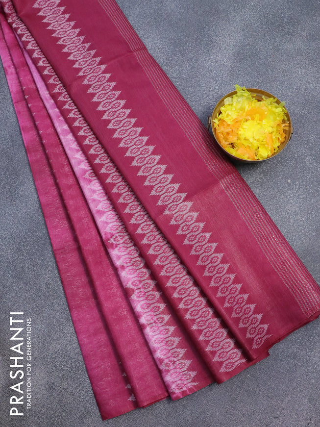 Bamboo silk saree pink and dark magenta with allover tie & dye prints & thread weaves in borderless style
