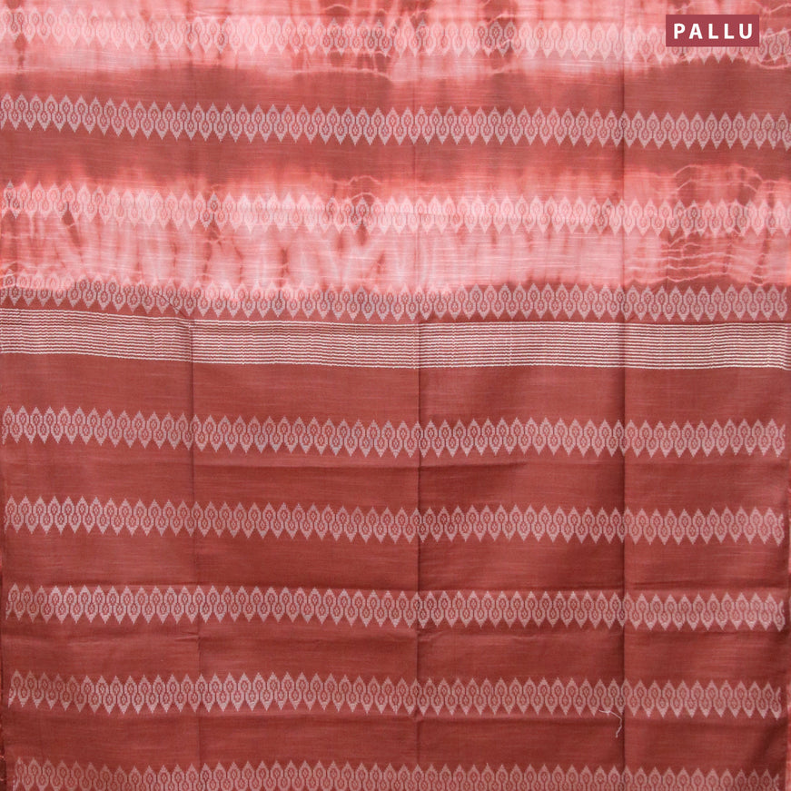 Bamboo silk saree peach shade and brown with allover tie & dye prints & thread weaves in borderless style